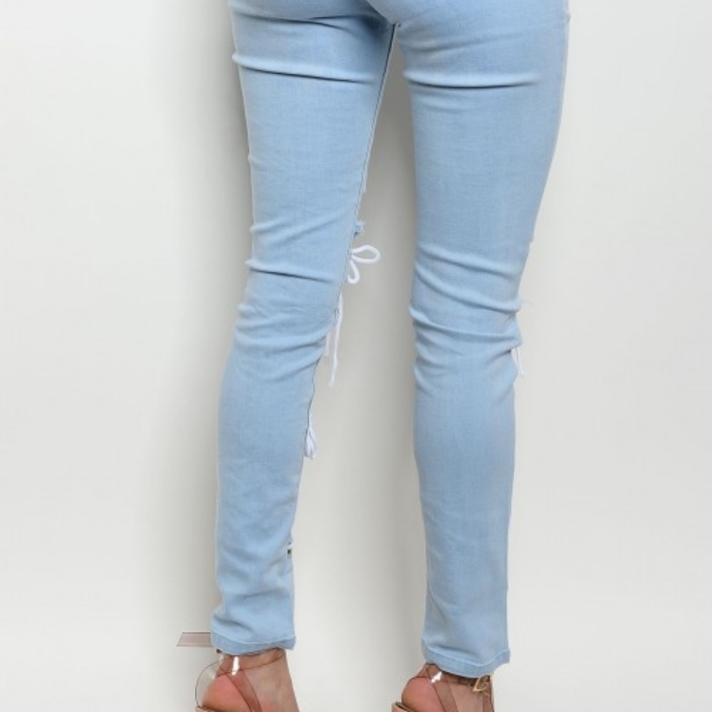 LIGHT BLUE LACE-UP PANT - Picture 3 of 4